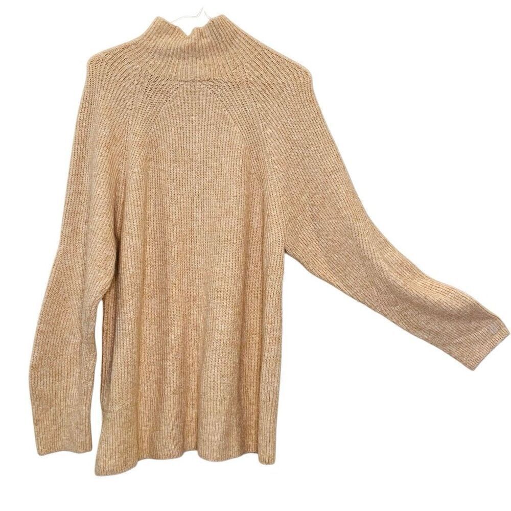 Top Shop Ribbed Knit Mock Neck Long Sleeve Pullover Sweater Tan Size 10